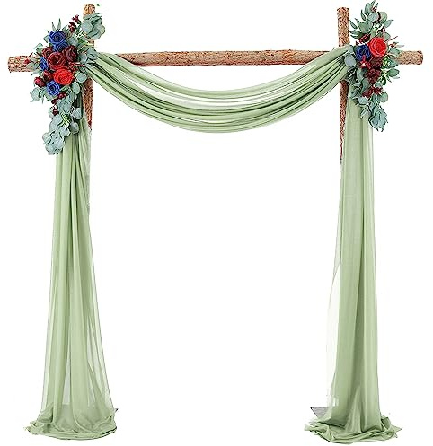 auons Tenda da matrimonio in tulle 1 pannelli 600x75cm Arco Drappeggio Voile Chiffon Tessuto Drappeggio Tende per di Cerimonia di Matrimonio Ricevimento Party Soffitto Decor, Verde salvia
