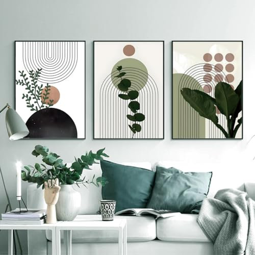 KXHHYB Cuadro geométrico moderno, imágenes estéticas de plantas verdes, modernos cuadros de pared para sala de estar y dormitorio, decoración de pared sin marco (A, 40 x 60 cm**3)