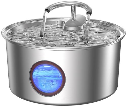 Tomxcute Edelstahl Trinkbrunnen für Katzen 3,2L, katzentrinkbrunnen für Hunde mit Wasserstandsfenster - mit Einem Satz Filter für Mehrkatzenhaushalt und Hunde