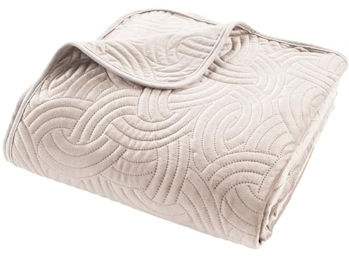 Douceur d'Intérieur, Couvre-Lit Matelassé (220 x 240 cm) et 2 Taies d'oreiller (60 x 60 cm) Solange Naturel, Velours Uni