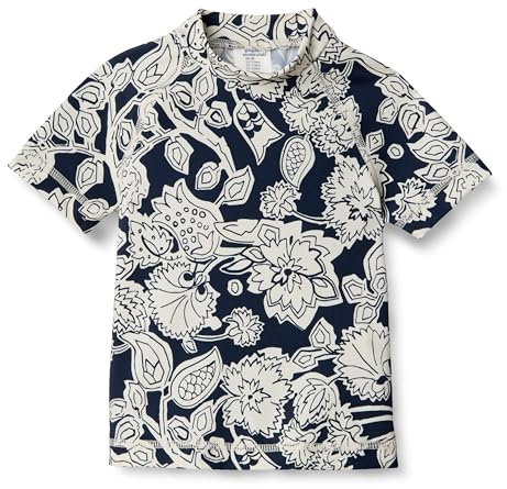 Amazon Essentials T-Shirt Rashguard a Maniche Corte da Ragazzo, Blu Navy, Motivo Floreale Folk, XS