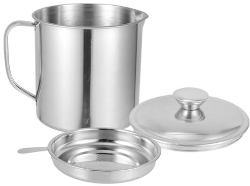 Amosfun Recipiente para Grasa de Tocino con Colador de Acero Inoxidable 1.8L con Tapa y Filtro Integrado para Separar Aceite y Residuos, Duradero y Práctico para Cocina Casa o Restaurante