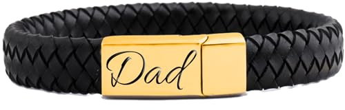 My Giavelle Custom Men's Bracelet Black with Gold Clasp | Engraved with Loved Ones' Names | Beautiful Gift for Dad, Husband, or Partner | Perfect for Anniversaries & Love-Filled Moments