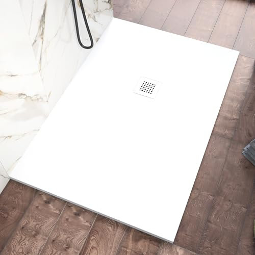 Piatto Doccia 80x110 cm Marmoresina Bianco Effetto Pietra Ultraslim Antiscivolo