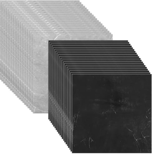 STARVAST Lot de 40 revêtements de sol en PVC autocollant - 30 x 30 cm - 3,6 m² - Carreaux adhésifs en vinyle - Pour chambre à coucher, cuisine, salon - Gris/noir marbre