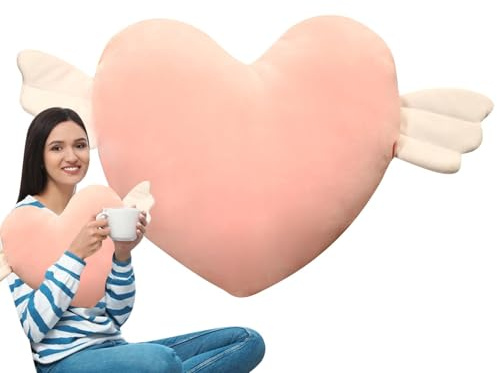 Cuscino a forma di cuore - Peluche soffice con ali d'angelo, cuscino di Natale, cuscino decorativo per San | cuscino a forma di cuore per la decorazione interna ed esterna