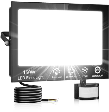 Hondony 150W Foco LED Exterior con Sensor Movimiento,15000LM Foco Proyector LED con Control Remoto,6500K Blanco Frío Luz LED Exterior, para Patio, Jardín