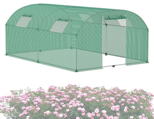 ACXIN Invernadero para jardín, 3 x 4 x 2 m, túnel de aluminio, varillaje de acero galvanizado, diámetro de 22 mm, HDPE + lámina de polietileno de baja densidad con rejilla, ventanas y puertas