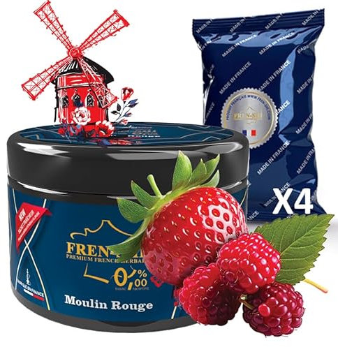 Frenshi - 200 g - Moulin Rouge (Framboise, Fraise) - Goût Chicha, Saveur shisha, Arome hookah. Made in France