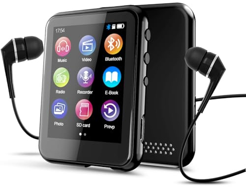 QNGEE MP3 Player with Bluetooth 5.3, 16GB 2.4-Inch Full Touchscreen Music Player for Kids, FM Radio, Voice Recorder, Hi-Fi Sound, E-Book, Earphones Included