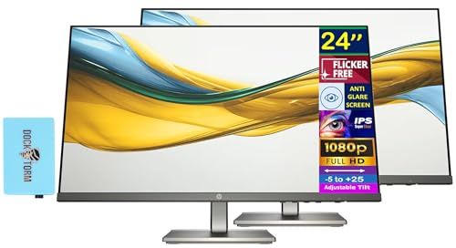 HP 24 FHD IPS Monitor with 5ms Response Time, Anti Glare, Flicker Free, VGA, HDMI & Dockztorm USB Port Expander, Black/Gray Color 2 Pack