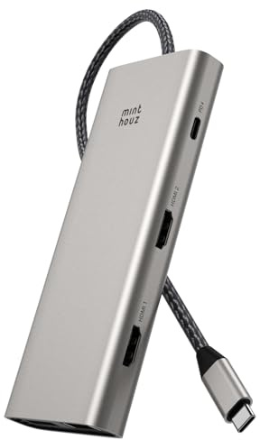 Minthouz USB C Docking Station Triple Monitor für HP Lenovo Dell,12 in 1 Dockingstation,4 * USB,4K@144HZ DP+Dual HDMI,100W PD Thunderbolt 3/4,2.5G LAN/SD/TF/3.5mm,für Laptop (Dual HDMI+DP)