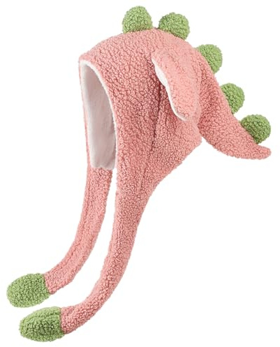 SIQITECHUK Adult Dinosaur Hat with Moving Ears for Women Men Cartoon Animal Winter Hat Funny Plush Jumping Flap Cap for Christmas Festival Birthday Gift (Pink)