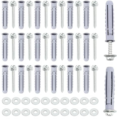 20 Pcs Heavy Duty Wall Fixing Plugs 8mm, Masonry Screws M6x50mm and Anchors for Brick Wall, Expansion Plastic Plugs with Washers for TV Brackets Shelves Water Heaters and Cabinet Installation