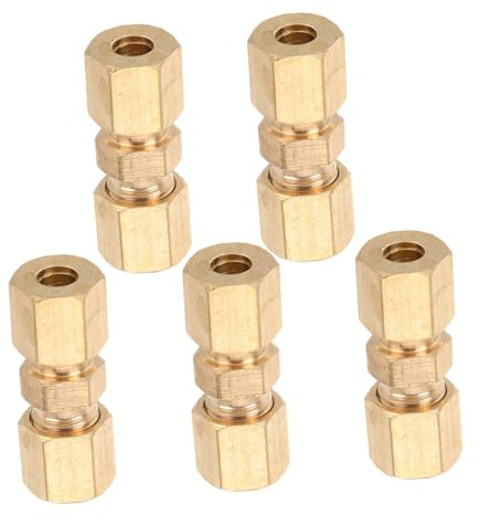 HEANUJJ Raccord de Compression en Laiton Jaune, Lot de 5 Pièces, Diamètre Extérieur 3/16, Filetage M10, pour Conduites de Frein Sae à Évasement Inversé, Connecteur Robuste pour Système