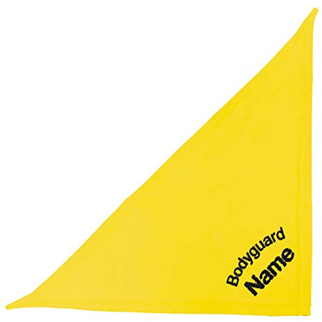 Schecker Besticktes Hundehalstuch/Dreieckstuch/Kopftuch mit Motiv incl. Bestickung - Bodyguard + Name vom Hund - Gelb 50 cm