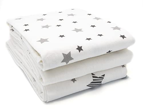 Clevere Kids Moltontücher 3 Stück | saugstarke Molton Unterlage | Baby Spucktücher - 80x80 cm| ultraweich Oeko-TEX Baumwolltücher (Sterne grau)