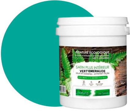 BOX DECO COULEURS Peinture naturelle écologique aspect Satin NATURA - Tassili - Murale intérieur -1 L - 18 m² (Vert Emeraude)