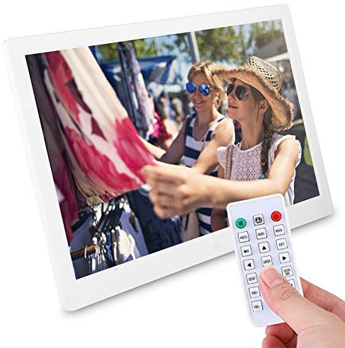 Cornice per foto digitale sottile da 15,4 pollici, cornice per foto digitale HD 1280 * 800, supporto MPEG, MP4, AVI, RMVB, 1080P HD, cornice per foto digitale multifunzionale(Bianco UE)