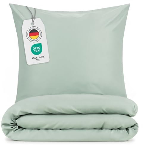 Blumtal Bettwäsche 155x200cm + 2X 80x80cm Kopfkissenbezug - Oeko-TEX zert. Mikrofaser Bettwäsche Set - Mikrofaser Bettbezug bis 95 °C - Deckenbezug + Kissenbezug 3-teilig - Duvet Cover Sommer Grün