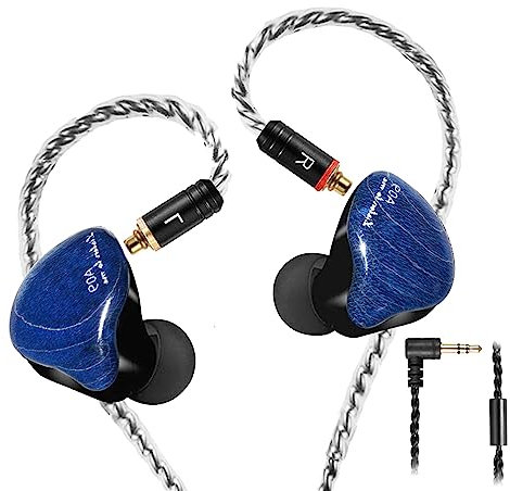 Famedy in-Ear Monitors, Wired Earbuds Headphones, in-Ear Earphone Dual Drivers with MMCX Detachable Cables, Noise Cancelling IEM Earphones for Musicians Singers Drummers(Blue Solid Wood)