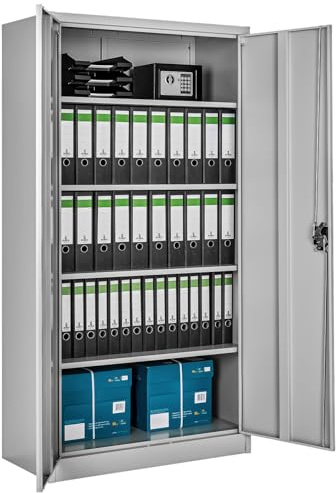 tectake Armoire de Bureau métallique 90 x 40 x 180 cm avec Serrure Rangement Bureau avec 5 Compartiments pour Classeur Rangement Documents Industriel Meuble 2 Portes, 4 Étagères Réglables en Hauteur