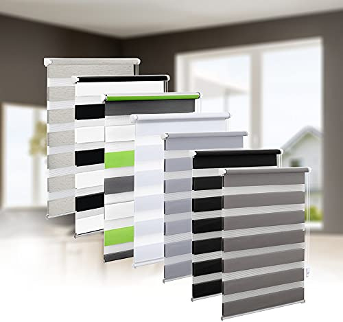 Eurohome Doppelrollo Klemmfix ohne Bohren, Duo Rollo,65cm x 130cm (Stoffbreite 61 cm) Grau Transparentes und undurchsichtiges Sichtschutz Rollo mit Klemmträgern für Fenster und Türen