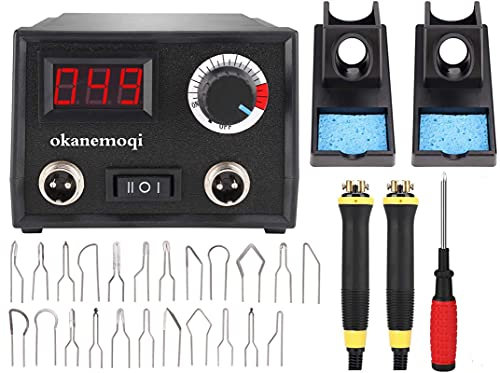 Pyrography Machine, Brandmalerei Lötkolben Set 60W, für Holz, Brandstift Leder Gravieren,Skulptur Holzbrandmalerei 2 Stifte, 23 Pyrography-Drahtspitzen, Digitale Temperaturanzeige