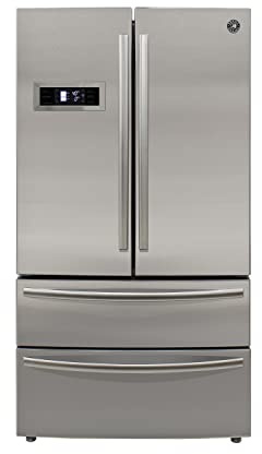 BRAMA French Door Refrigerator with Ice Maker and Dual Drawer Bottom Freezer, 20.7 Cu.Ft. Capacity with Adjustable Shelves Counter Depth Stainless Steel Exterior, 36-Inch, Metallic
