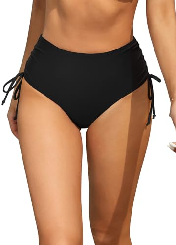 SHEKINI Women's Bikini Bottoms High Waisted Swimsuits Drawstring Side Swimwear Tummy Control Ruched Bathing Suits