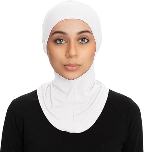 Women's Islamic Full Cover Turban Headwear Neck Chest Cover Bonnet Hat Hijab Cap Under Scarf Ninja (White)