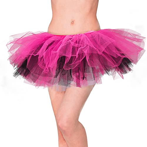 Homipooty Jupes tutu pour femmes et filles adultes Tutu de ballet court jupe en tulle vintage années 1950 Déguisement d'Halloween Tutu rose et noir, Noir/rose, 39W