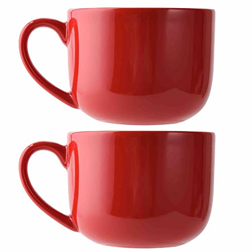 CAILIDE 5 oz stor keramisk soppmugg med handtag för kaffe, te, glass, flingor (röd uppsättning av 2)