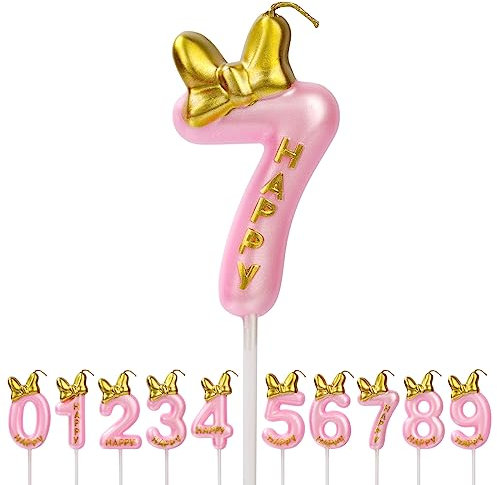 Aomig Geburtstagskerzen Zahlen, Rosa Geburtstagskerze Zahlen für Torte , Zahlenkerze Kerzen Mädchen Geburtstag Kuchendeko Tortendekoration für Geburtstagsfeier Party (Zahl 7)
