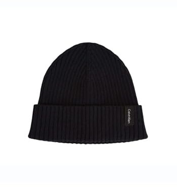 Calvin Klein Unisex Ribbed Folded Beanie Hut, Black Beauty, Einheitsgröße