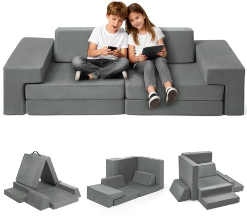 M HI-Mat Modular Kids Play Couch, Toddler Sectional Sofa, Versatile Child Furniture for Playroom Bedroom, Convertible Foam and Floor Cushion for Boys and Girls