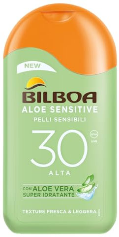 Bilboa Aloe Sensitive SPF 30, Sonnenmilch für empfindliche Haut, Formel mit Aloe Vera, schützt und befeuchtet empfindliche Haut, 200 ml
