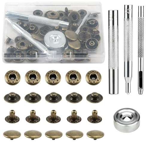 Gments 15mm Bronze Press Studs Snap Fasteners Kit with Tools, 12 Sets