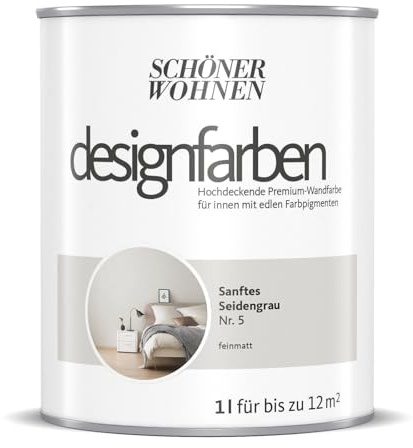 Schöner Wohnen-Farbe Wandfarbe Designfarbe Sanftes Seidengrau, 1 l, Matt, Konservierungsmittelfrei