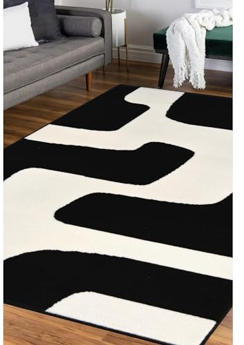 Modern Style Rugs Colorama Geo Rug. Area Rug Short Pile Rug Suitable for Living Room, Bedroom, Hallway, Lounge Rug. (Black, 160x230cm)