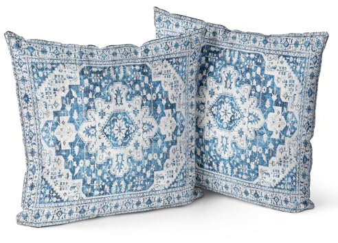 Snylcce Boho Throw Pillow Covers Set of 2 Blue Antique & Vintage Design Double Sided Pattern Soft Cushion Covers for Garden Couch Sofa Bed Decorative 40x40 CM Pillowcases