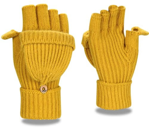 Yaopelky - Mitaines d'hiver sans doigts pour femmes et hommes - Demi & pleines paillettes tricotées avec pouce et capuchon convertibles - Mitaines thermiques', One Size for most adults