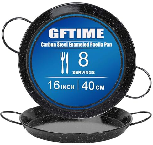 GFTIME Padella per paella smaltata, 40 cm, antiaderente per 8 porzioni, perfetta per piatti mediterranei e spagnoli, adatta per fornelli a gas ed elettrici (non a induzione)