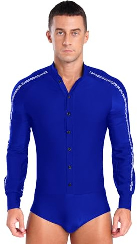 Yhong Body de baile de manga larga para hombre, traje de baile latino, azul, XL