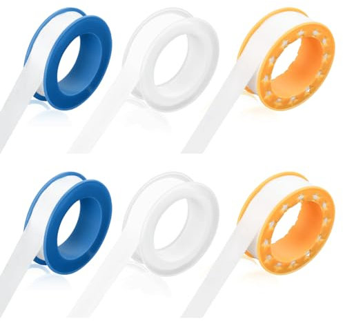 6 Roll PTFE Tape Plumbing, Good Sealing Plumbers Tape, Waterproof Teflon Tape, 12mm 15mm 17mm White Plumbing Tape for Leaking Pipe Thread Screw Head Plumbing Joint (10m per Roll)