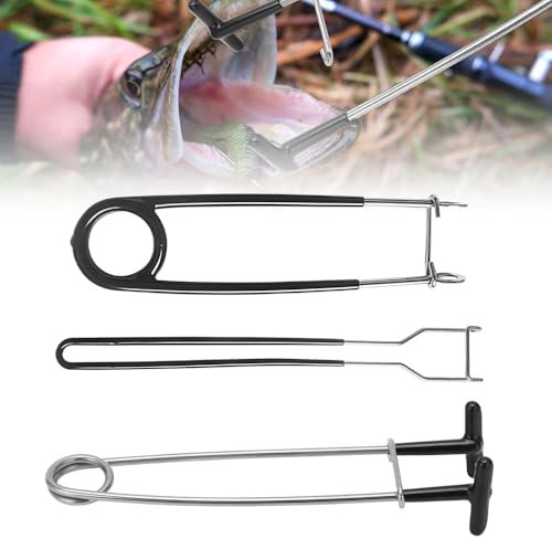 Riisoyu 3 Stücke Edelstahl Fischmaulspreizer, Fischmaul Haken Entferner Entkopplungsgerät Fischmaulöffner Kiefer Spreizer Salzwasser Angelzubehör Kiefer Retraktor Feder Fisch Mund Öffner