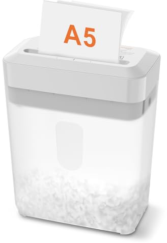 Bonsaii 6-Sheet Cross Cut Paper Shredder for A5, P-4 Compact Shredder for Home and Small Office Use, Shreds Credit Cards, Staples and Paper Clips, Overheat Protection, White, C292-A