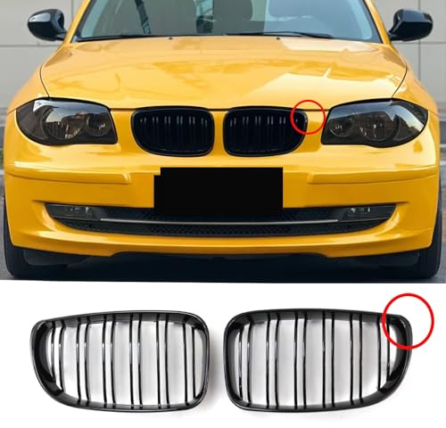 Jinpengyong E81 E82 Grille de calandre sport à double chevalet Noir brillant Pour BMW Série 1 E81 E82 E87 E88 2008-2011 (pour série 1 E81 2008-2011 LCI)