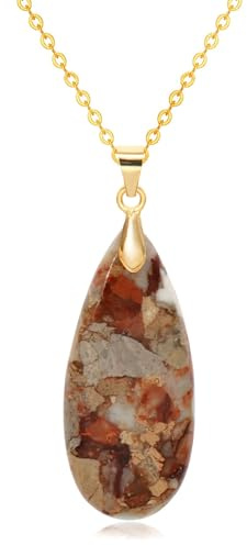 Wovanoo Stone Necklaces for Women Teardrop Gemstone Pendant Necklace 14K Natural Stone Chain Necklaces Khaki Gold
