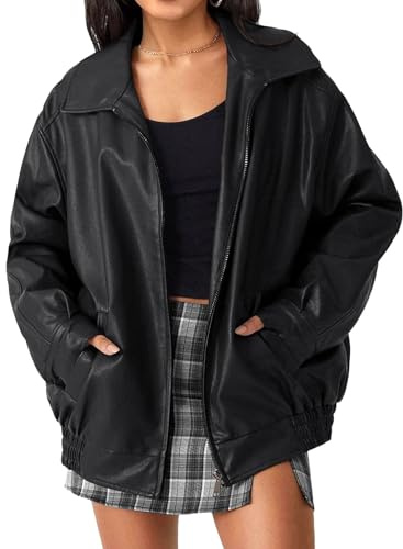 Chaquetas de cuero de gran tamaño para mujer, chaqueta motociclista cuero sintético, chaquetas otoño manga larga, conjuntos invierno, ropa moda.